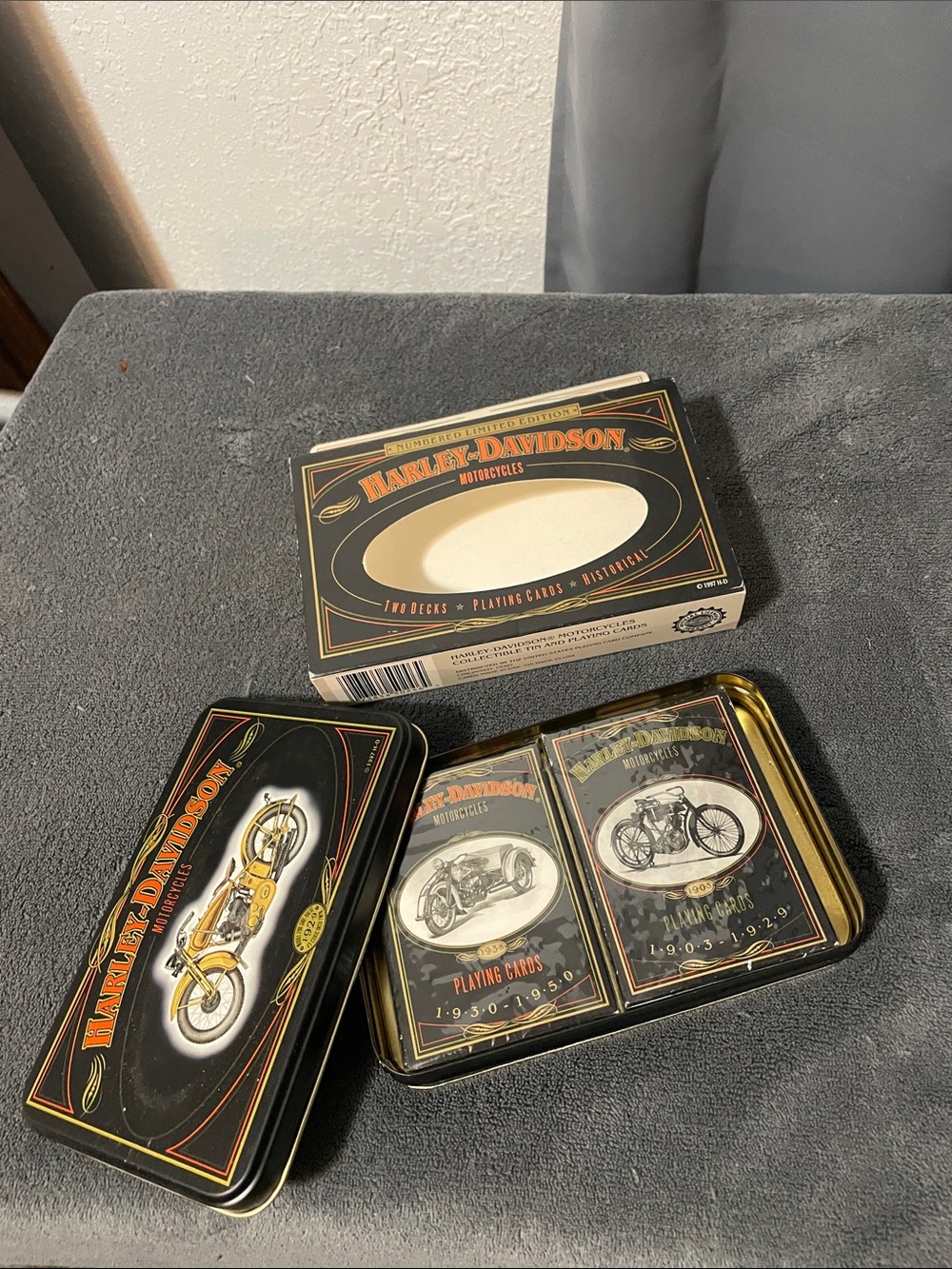 Harley-Davidson Black & Gold Motorcycle Collector Playing Cards - 2 Decks in Tin